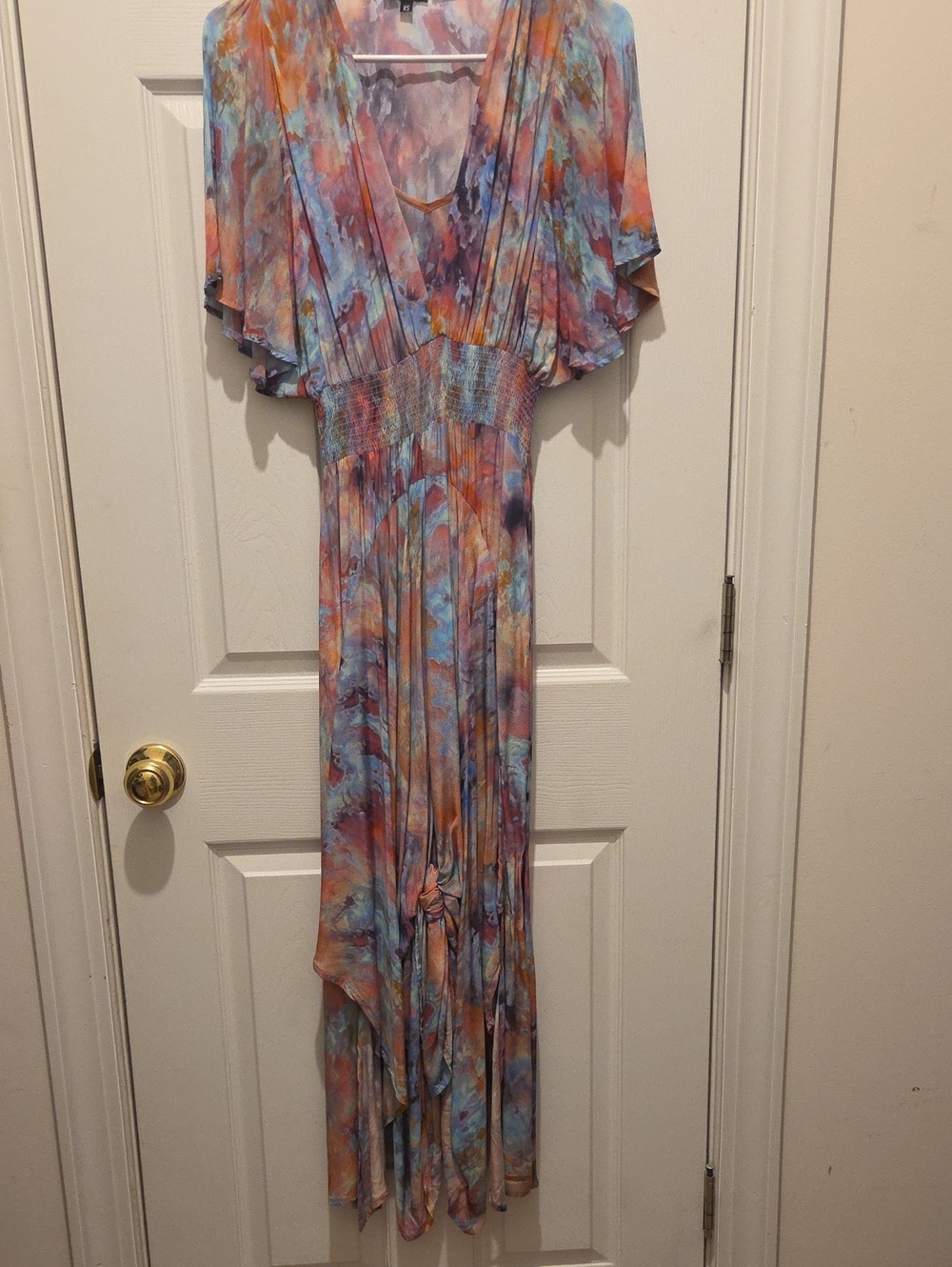 Flowing Multi-Color Watercolor Maxi Dress